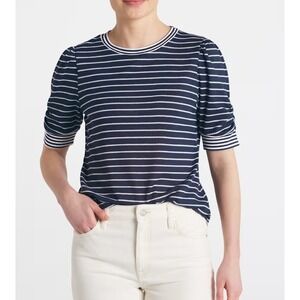 Nine Britton Cyra Ruched Sleeve Detail Knit Top Navy Large Stitch Fix NWT